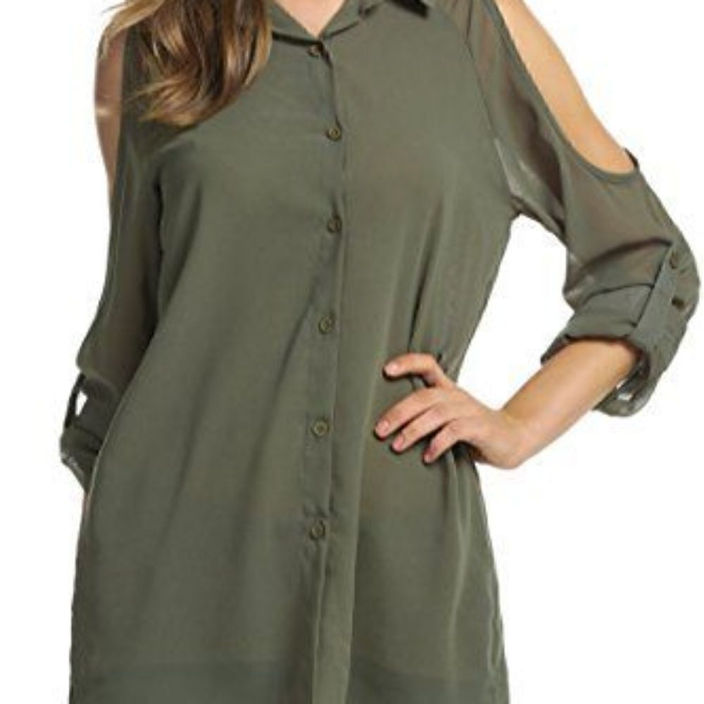 Zeagoo Long Sleeve Off Shoulder Button Down Top